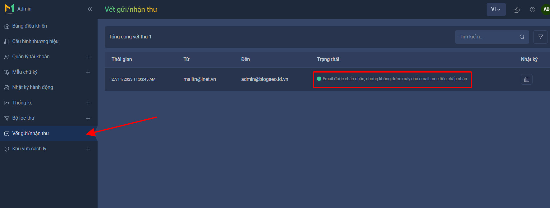 Xem email bị chặn ở vết gửi nhận